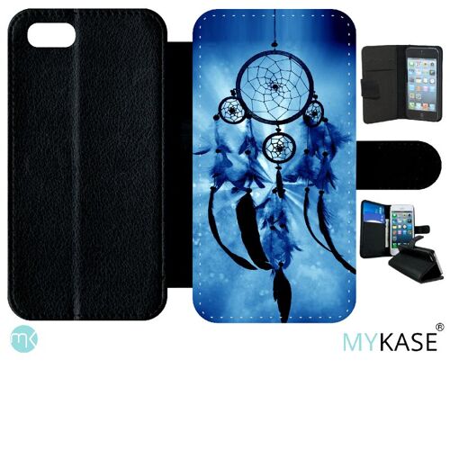 Etui A Rabat - Attrape Rêve Blue - Compatible Avec Apple Iphone Se 2020 - Simili-Cuir - Bord Noir