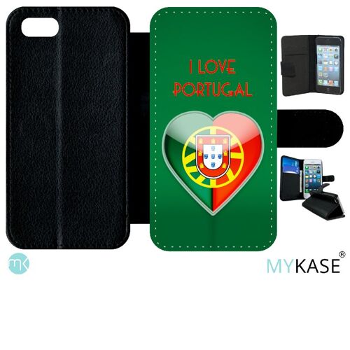 Etui A Rabat - Coeur Love Portugal - Compatible Avec Apple Iphone Se 2020 - Simili-Cuir - Bord Noir