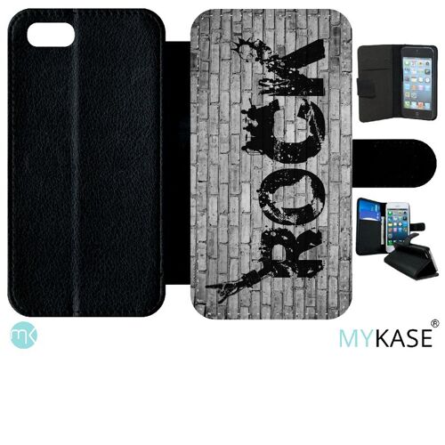 Etui A Rabat - Rock Street - Compatible Avec Apple Iphone Se 2020 - Simili-Cuir - Bord Noir