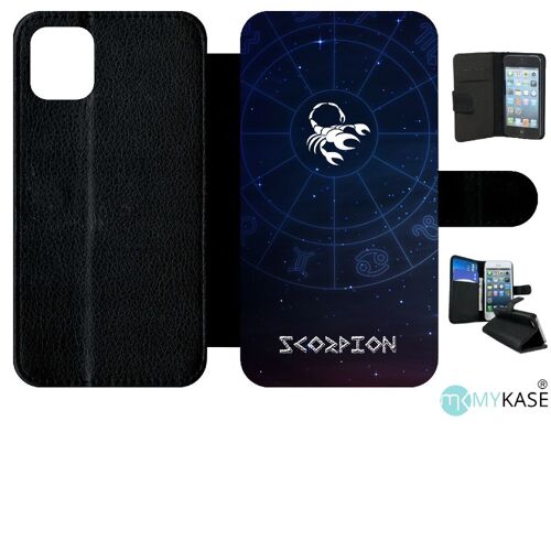 Etui A Rabat - Signe Astrologique Scorpion - Compatible Avec Apple Iphone 11 - Simili-Cuir - Bord Noir