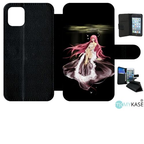 Etui A Rabat - Manga Fille Cheveux Rose - Compatible Avec Apple Iphone 11 - Simili-Cuir - Bord Noir