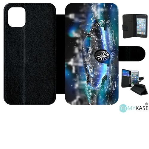 Etui A Rabat - Voiture Prototype 3d Tuning Eau - Compatible Avec Apple Iphone 11 - Simili-Cuir - Bord Noir