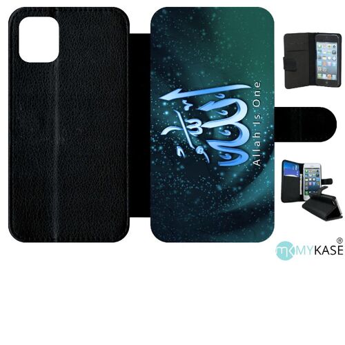 Etui A Rabat - Allah Is One Paillette - Compatible Avec Apple Iphone 11 - Simili-Cuir - Bord Noir