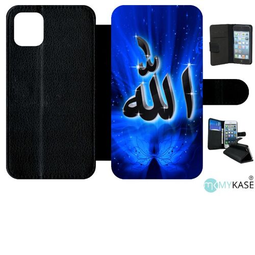 Etui A Rabat - Allah Religion Bleu Nuit - Compatible Avec Apple Iphone 11 - Simili-Cuir - Bord Noir