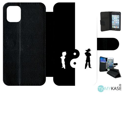 Etui A Rabat - Ying Yang Manga Dbz - Compatible Avec Apple Iphone 11 - Simili-Cuir - Bord Noir