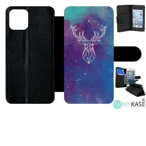 Etui A Rabat - Hyper Animals Space Cerf - Compatible Avec Apple Iphone 11 Pro - Simili-Cuir - Bord Noir