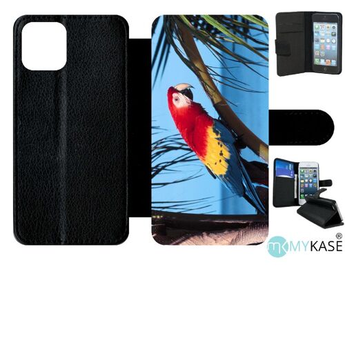 Etui A Rabat - Perroquet Mer Palmiers - Compatible Avec Apple Iphone 11 Pro - Simili-Cuir - Bord Noir