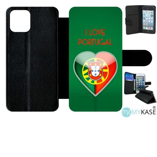 Etui A Rabat - Coeur Love Portugal - Compatible Avec Apple Iphone 11 Pro - Simili-Cuir - Bord Noir