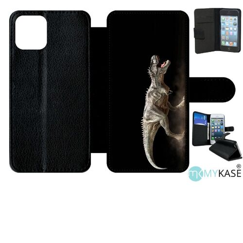 Etui A Rabat - Dinosaure T Rex Black - Compatible Avec Apple Iphone 11 Pro - Simili-Cuir - Bord Noir