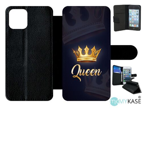 Etui A Rabat - Queen Fond Noir - Compatible Avec Apple Iphone 11 Pro - Simili-Cuir - Bord Noir