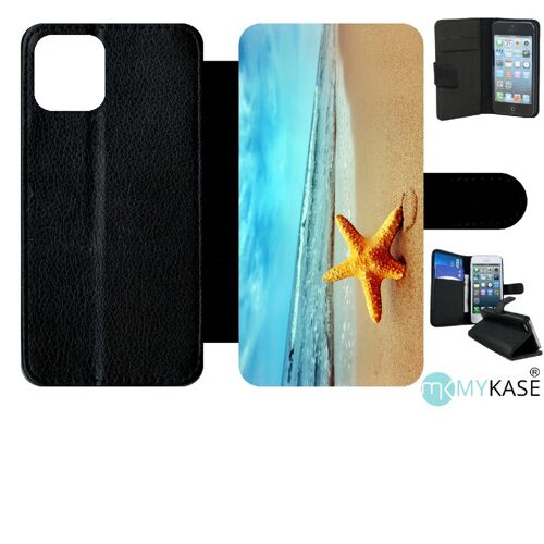 Etui A Rabat - Etoile De Mer Plage - Compatible Avec Apple Iphone 11 Pro - Simili-Cuir - Bord Noir