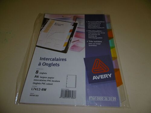 Paquet De 8 Intercalaires À Onglets P.V.C. Incolore Avery 00540503