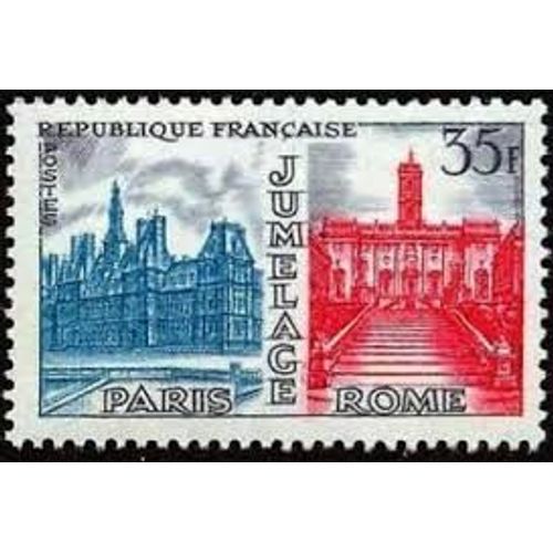 Jumelage Paris-Rome : Hôtels De Ville Des Deux Capitales Année 1958 N° 1176 Yvert Et Tellier Luxe