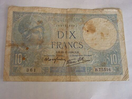 Billet De 10 Frs 1939 Minerve Bleue