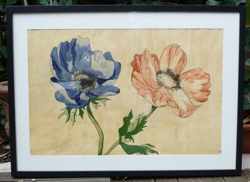 Decoetik : Patine Acrylique  Avec Pavots Bleu Et Rouge Encadré