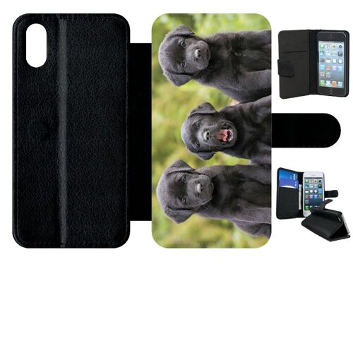 Etui À Rabat Iphone X - Chiots Labrador Retriver Noir - Simili-Cuir - Noir