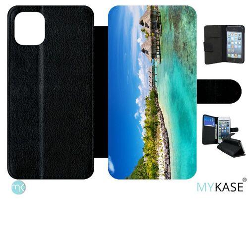 Etui À Rabat Iphone 11 Pro Max - Cadre Paradisiaque Cases Sur Piloties - Simili-Cuir - Noir