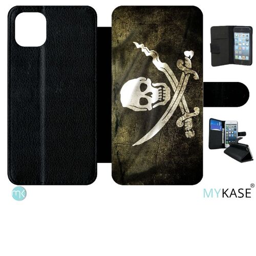 Etui À Rabat Iphone 11 Pro Max - Drapeau De Pirate - Simili-Cuir - Noir