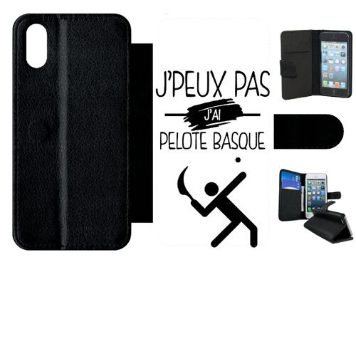 Etui À Rabat Iphone X - J Peux Pas J Ai Pelote Basque 1 - Simili-Cuir - Noir