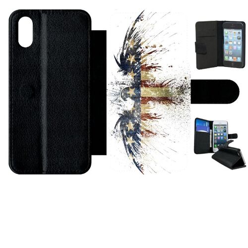 Etui À Rabat Iphone X - Aigle Americain Grunge - Simili-Cuir - Noir