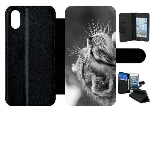 Etui À Rabat Iphone X - Chat Zebre - Simili-Cuir - Noir