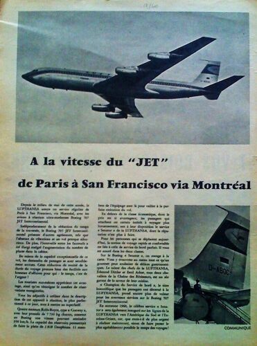 Publicite Ancienne (Septembre 1960) Pour Le Vol Paris-San Francisco Par La " Lufthansa " Et Son Nouveau Boeing 707 Jet Intercontinental