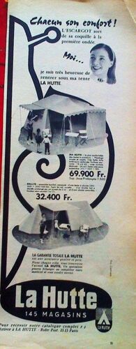 Publicite Ancienne (Juin 1957) Pour Les Magasins De Camping " La Hutte "