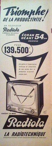 Publicite Ancienne (Avril 1957) Pour Les Televiseurs " Radiola "