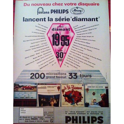 Publicite Ancienne (Novembre 1964) Pour Les Microsillons 33 Tours " Serie Diamant " De " Philips "