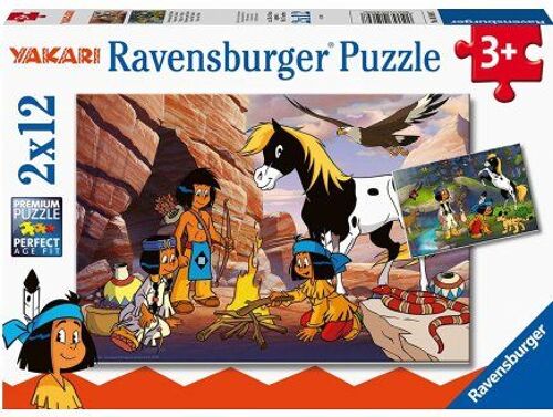 Coffret De 2 Puzzles Enfant Indien Yakari 12 Pieces : Yakari Avec Petit Tonnerre Arc En Ciel Dans La Montagne Et A La Foret - Ravensburger Collection Dessin Anime