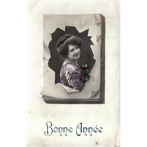 Carte Postale Ancienne, France, Voeux, Bonne Année, Femme, Fleurs