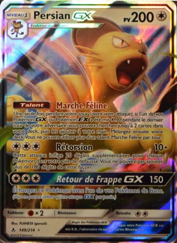 Carte Pokémon 149/214 Persian Gx Sl10 - Soleil Et Lune - Alliance Infaillible Neuf Fr