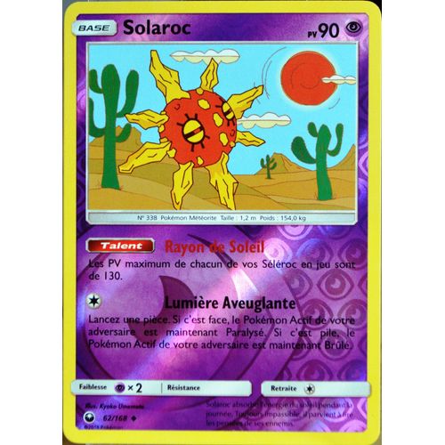 Carte Pokémon 62/168 Solaroc - Reverse Sl7 - Soleil Et Lune - Tempête Céleste Neuf Fr