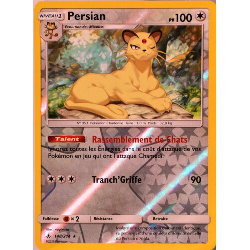 Carte Pokémon 148/214 Persian - Reverse Sl10 - Soleil Et Lune - Alliance Infaillible Neuf Fr