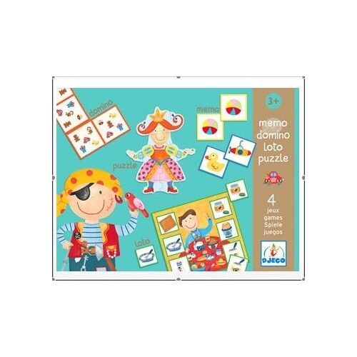 Boîte Djeco De 4 Jeux  : Dominos, Puzzles, Mémo, Loto.