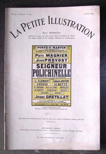 La Petite Illustration  N° 253 : Théatre N°147 Seigneur Polichinelle