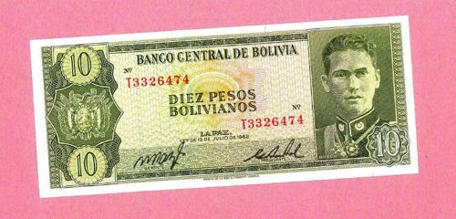 Billet De Banque Nota Banknote Bill 10 Diez Pesos Bolivianos Bolivie 1962