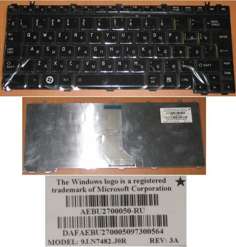 Clavier Qwerty Russe / Russian Pour TOSHIBA Satellite A600 M800 U400 U405 Series, Noir Brillant / Black Glossy, Model: AEBU2700050-RU , P/N: 9J.N7482.J0R