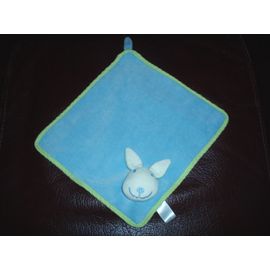Doudou Plat Bleu Tete Lapin Blanc Vert Baudet