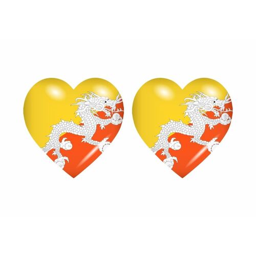 2x Autocollant Sticker Drapeau Coeur Bht Bhoutan