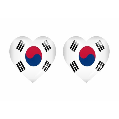 2x Autocollant Sticker Drapeau Coeur Kr Coree Du Sud