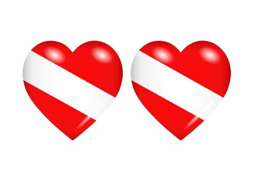 2x Autocollant Sticker Drapeau Coeur Scuba Diver Dive Plongee Plongeur