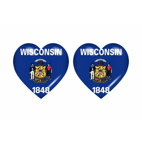 2x Autocollant Sticker Drapeau Coeur Usa Wisconsin Wi