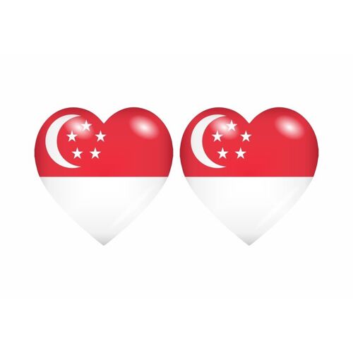 2x Autocollant Sticker Drapeau Coeur Sgp Singapour