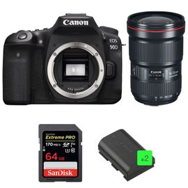Canon EOS 90D + EF 16-35mm f/2.8L III USM + SanDisk 64GB Extreme PRO UHS-I SDXC 170 MB/s + 2 LP-E6N | Garantie 2 ans
