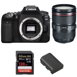 Canon EOS 90D + EF 24-105mm f/4L IS II USM + SanDisk 128GB Extreme PRO UHS-I SDXC 170 MB/s + LP-E6N | Garantie 2 ans