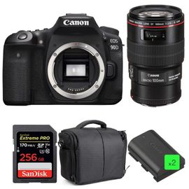 Canon EOS 90D + EF 100mm f/2.8L Macro IS USM + SanDisk 256GB UHS-I SDXC 170 MB/s + 2 LP-E6N + Sac | Garantie 2 ans