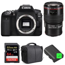 Canon EOS 90D + EF 100mm f/2.8L Macro IS USM + SanDisk 64GB UHS-I SDXC 170 MB/s + 2 LP-E6N + Sac | Garantie 2 ans
