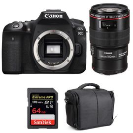 Canon EOS 90D + EF 100mm f/2.8L Macro IS USM + SanDisk 64GB Extreme PRO UHS-I SDXC 170 MB/s + Sac | Garantie 2 ans