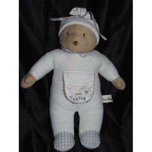Ours Doudou Berlingot Mon Trésor Peluche Blanc Beige Vichy 30 Cms